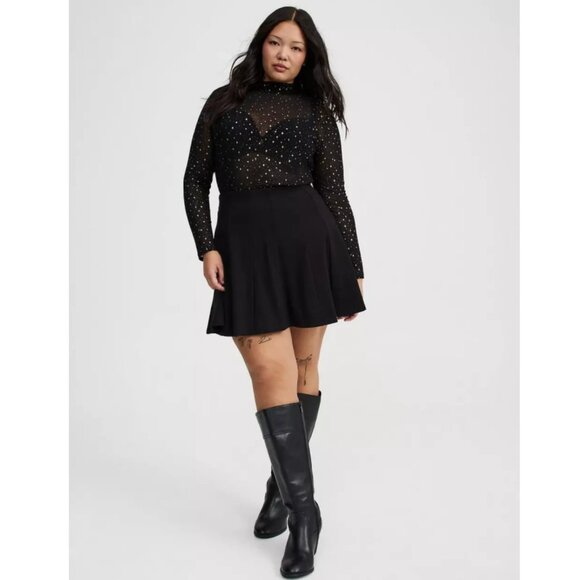NWT Torrid 3 Celestial Gold Foil Black Mesh Mock Neck Long Sleeve Top 3X 22 24 - Picture 2 of 7